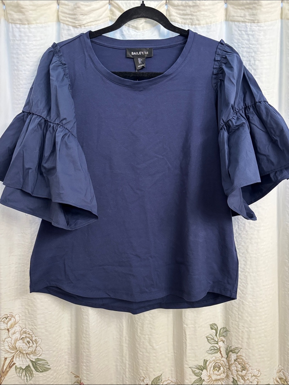 Bailey 44 Navy Tiered Ruffle Sleeve Top